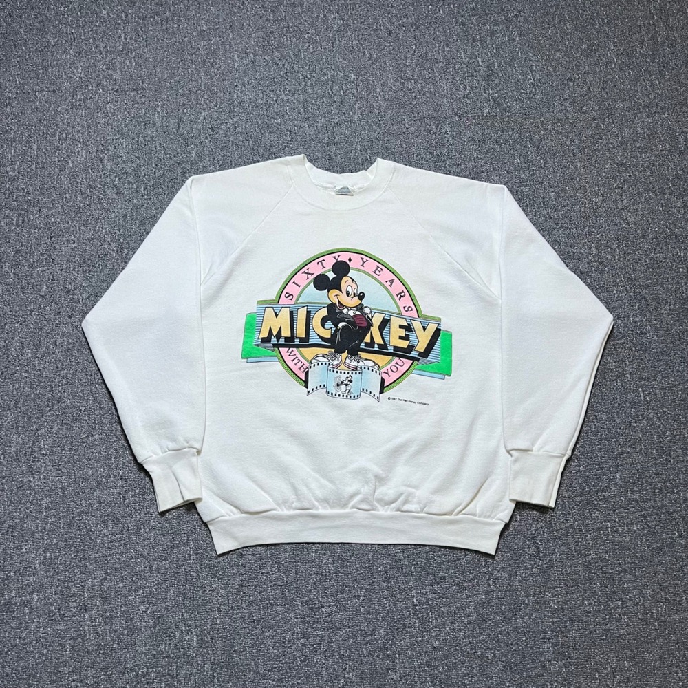 Vintage Disney‎ Mickey Mouse Sweatshirt Large White Sixty Years 1987 80s Raglan